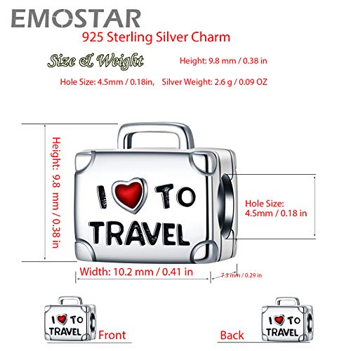 EMOSTAR 925 Sterling Silver I Love to Travel Suitcase Charm Hot Air Balloon Bus Passport Lighthouse Bead for Bracelet2