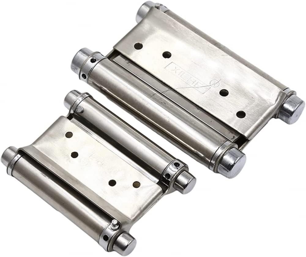 DIY Double Open Door Hinge Stainless Steel Spring Auto Closing Fold Hinges, Two-Way Open Door Bar Fence Cowboy Door Hardware Hinges-4 Inch