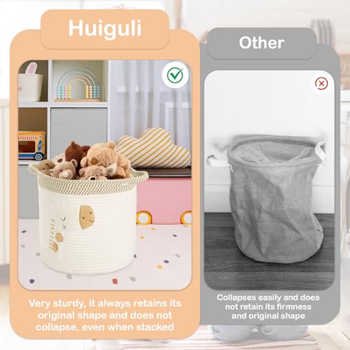 Huiguli Aufbewahrungskorb Kinder aus Baumwolle, Kinderzimmer Aufbewahrung Körbe mit Griff für Spielzeug und Wäsche, Wäschekorb Geflochten für Schlafzimmer, Beige, 30x30cm (Giraffe)