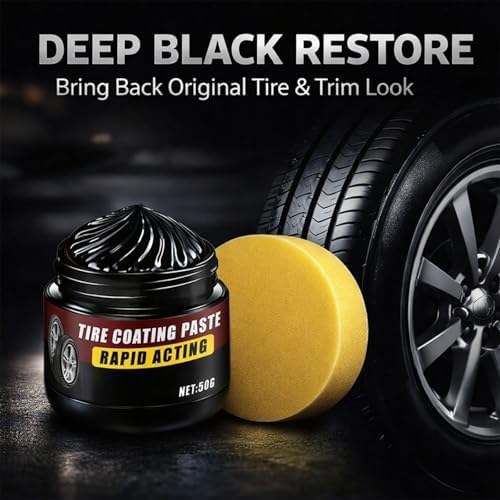 Premium Tire Coating & Trim Restorer, Car Tire & Trim Renewal Paste – Deep Black Shine, UV Protection & Easy Application for Cars, Trucks and Motorcycles (3PCS) - 1