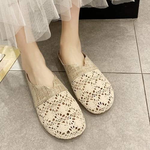 Linen Slippers For Women Summer Beach Holiday Casual Slippers Flat Hollow Sandals Vintage Floral Non-slip Slides2