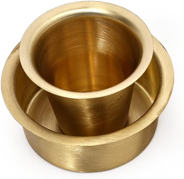 NATRIEL Traditional Brass South Indian Coffee Filter Dabara Set, Hammered Gold Finish, 2 Piece Tumbler and Bowl Combo, 3.9 Inch Bowl, 3.1 Inch Tumbler (6, Matt)