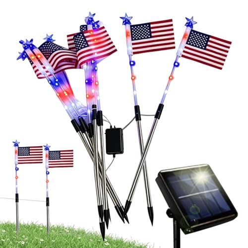 Éclairage solaire extérieur de sol avec drapeaux bleu blanc rouge pour décoration de pelouse