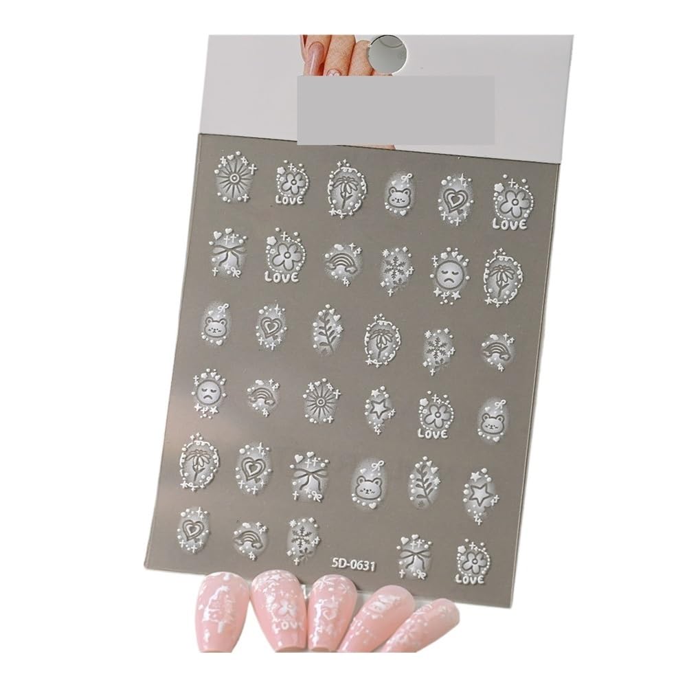 4Pcs 5D Embossed White Lace Nail Stickers - Exquisite Self-Adhesive Decals for Elegant Nail Art(7)