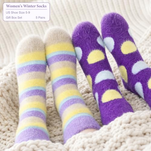 Image of SISOSOCK 5 Pairs Fuzzy Soft Cozy Comfy Socks Warm Birthday Gifts for Women | Comfortable Casual Sleep Home Bed Cloud Booties Socks, Perfect Warm Winter Gifts for Wife Girlfriend or Mom Gradma