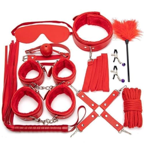 10 pcs BDSM Toy for Adult Couples,Sex Toys Kit for Bondaged Restraints with Handcuffs Sex Toys,Body-Safe Sexual Pleasure Tools for Women and Men Sweater w7i3 (red)