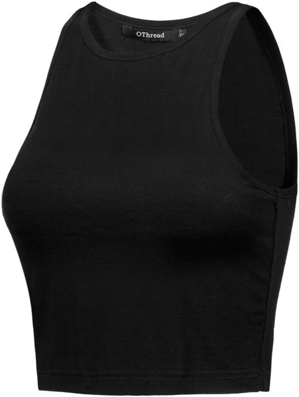 OThread & Co. Women's Basic Crop Tops Stretchy Casual Crew Neck Sleeveless Crop Tank Top - Image 3
