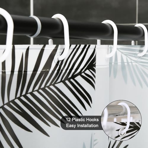 Lkw Ogechi Duschvorhang Anti Schimmel 240x180cm mit Haken, Plastik Wasserdicht Duschvorhang, PEVA Halbtransparent Waschbar Weiß Badezimmervorhang mit Schwarze Blätter