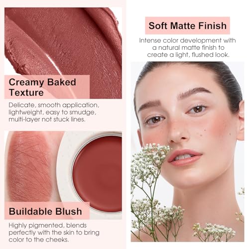 Boobeen Baked Blush for Cheeks, Creamy Blendable Blush Palette Powder Blush Makeup, Highly Pigmented Lightweight Blusher for a Flawless Velvety Matte Finish, All-Day Wear - Image 4