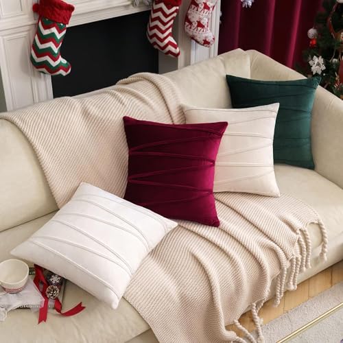Image of Khooti Velvet Striped Cushion Cover Pack of 1-34 inch x 34 inch / 86 x 86 cm | Red | Soft Pillow Covers Cushion Case for Sofa Bedroom Livingroom Chair Car, Cushion Cover with Zig Zag Pattern