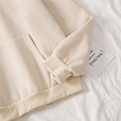 Keevici Women Kawaii Cartoon Cute Cat Graphic Casual Cotton Pullover Hoodies Sweatshirt Apricot #TOP3