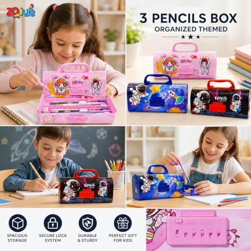 Image of Space Astronaut Lock Compass Box for Kids | 3-Digit Password Pencil Box | Large Capacity Stationery Organizer Case for School Boys & Girls | Durable Plastic Pencil Case