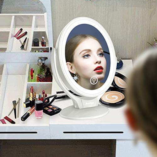 Aesfee Cosmeticaspiegel met ledverlichting, tafelspiegel met ledverlichting en 7-voudige vergroting, dubbelzijdige make… - Afbeelding 5