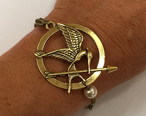 Image of Antique Gold Hunger Games Mockingjay Pendant Bracelet