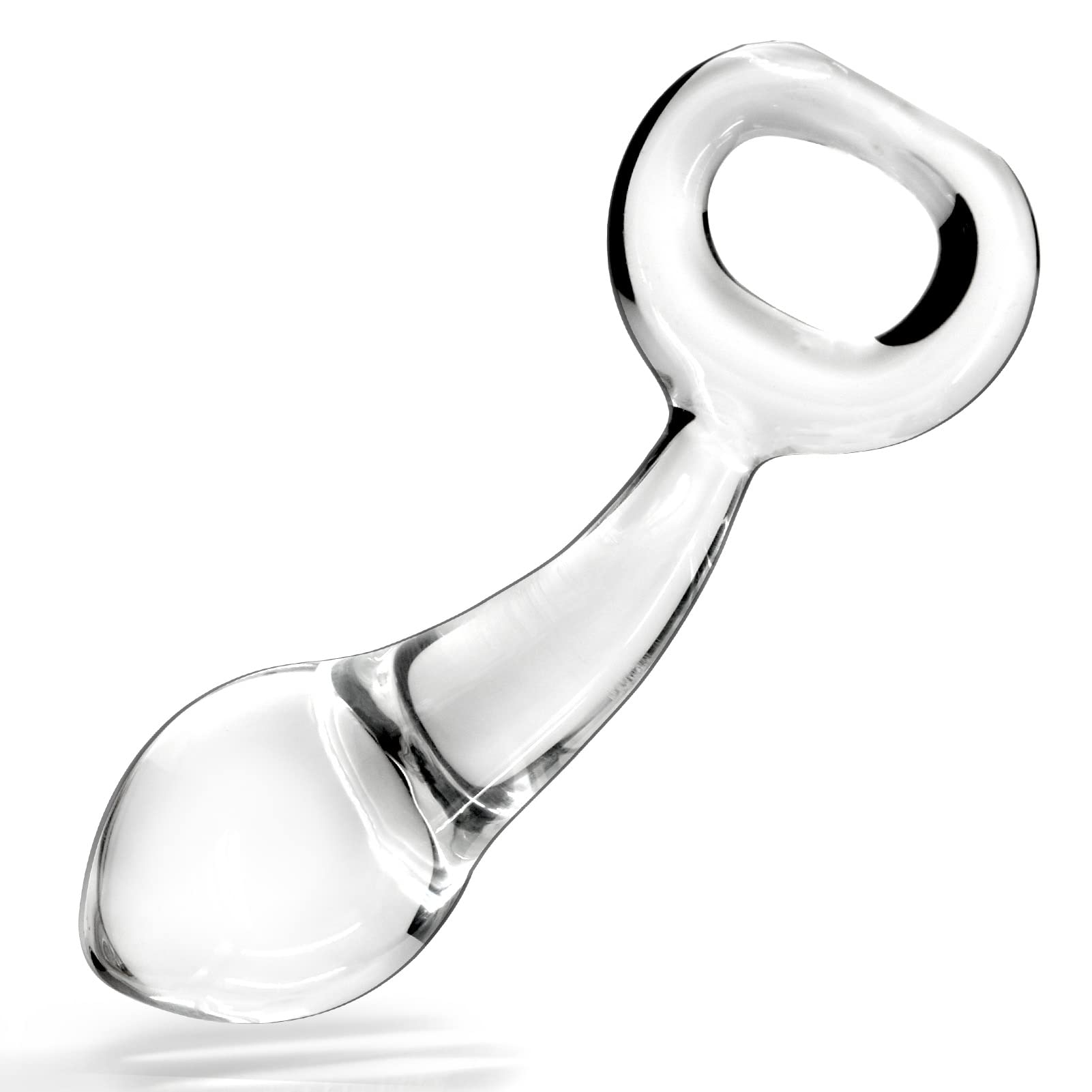 Glass Butt Plug with Pull Loop Anal Plug Prostate Massager with Long Neck and Tapered Head Fetish Anal