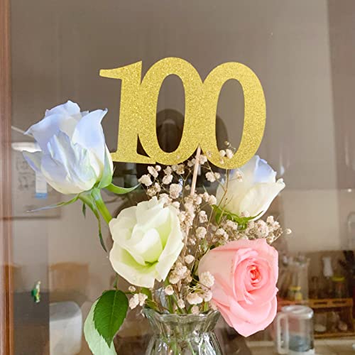 10-Pack Double Sided Glitter 100Th Birthday Centerpiece Anniversary Centerpiece Sticks, Number 100 Table Topper Cake Topper For 100Th Birthday Anniversary Table Party Decorations (Double Sided Gold) #TOP3