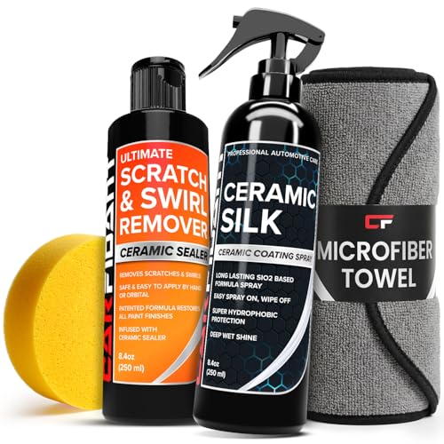 Image of Carfidant Scratch & Swirl Remover with Ceramic Silk - Car Scratch Remover for Vehicles Paint Repair with Ceramic Coating Spray - Polishing & Washing Kits with Applicator Pad & Microfiber Towel
