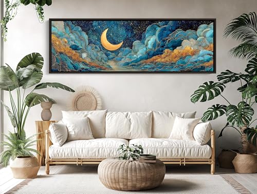 Art mural abstrait bleu et or de luxe avec impression giclée lune de qualité - 3