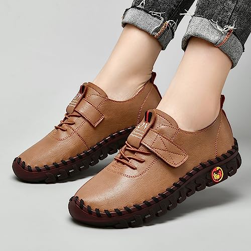 Image of Women's Tendon Soft Sole Casual Orthopedic Shoes Fashion HandSewing Leather Non-Slip Flat Loafers Low-top Outdoor Comfy Breathable Walk Mam Nurse Shoes