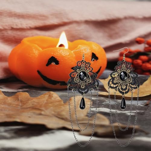 Gothic Long Tassel Crystal Earrings Vintage Lace Tassel Earrings Punk Dark Style Black Crystal Gemstones Dangle Drop Earrings Victoria Earrings Goth Earrings Christmas Birthday Party Halloween Earrings Jewelry for Women4