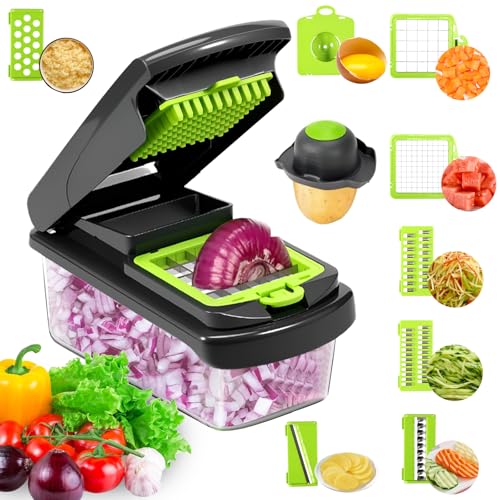 14 tagliaverdure con contenitore, 4 in 1, multifunzione, per insalata, patate, carote, aglio, cipolla