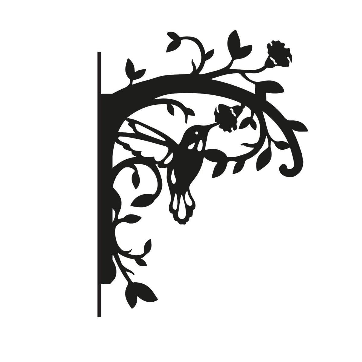 Black Country Metal Works Black Steel Flying Hummingbird Hanging Basket Bracket - Wall Mounted Garden Plant Hook For Outdoor Baskets, Decorative Heavy Duty Garden Wall Hook