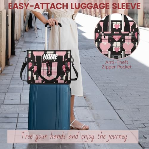 Custom Heart Shape Travel Duffle Bags for Women Weekender Overnight Black Pink Carry on Tote for Airplanes Business Hospital Gym with Toiletry Bag 3Pcs Set4