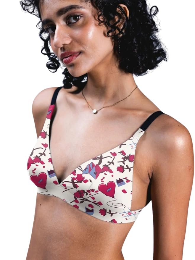 Image of &Circus PureSoft True Fit Triangle Non Padded Bra for Women | Deep Neck Plunge Bra for Women | Triangle Low Coverage Bra