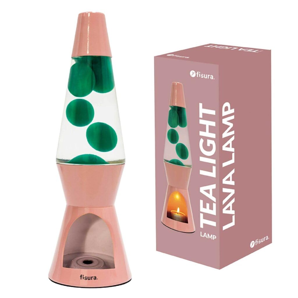 Lava Lamp with Candle. Electricity-Free Lamp. Eco-Friendly Motion lamp. Original Gift. Measurements: 29 centimetres x 8.5 centimetres (Candle, Pink and Green)