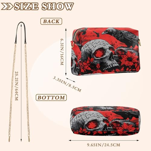 Gothic Skull Crow Women's PU Leather Crossbody Bag Shoulder Handbag Cellphone Purse with Metal Chain Strap Water Resistant Zipper Closure3