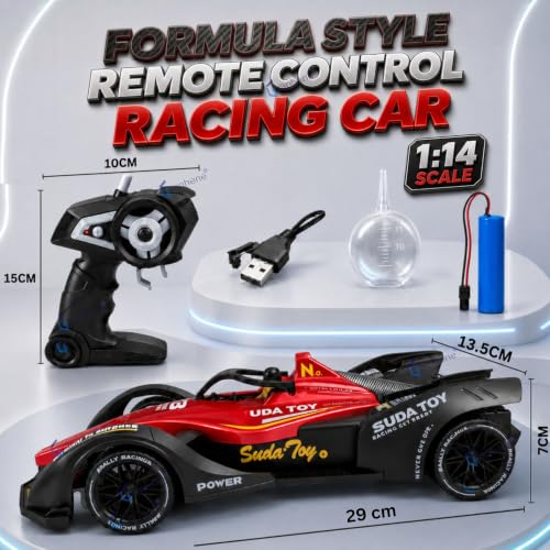 Image of Graphene RC Formula 1 Smoke Car Toy 1:14 Scale 2.4Ghz Remote Control Sports Racing Car Toy 2WD High-Speed LED Lights Music Mist Spray Crawler Monster Cars for 4+ 5+ 6+ Boys Girl Kids Adults