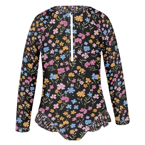ALAZA Blue Orange Blossom Flower Girls One Piece Swimsuit Long Sleeve Rash Guard Swimsuits UV 50+ Swimwear Zipper2