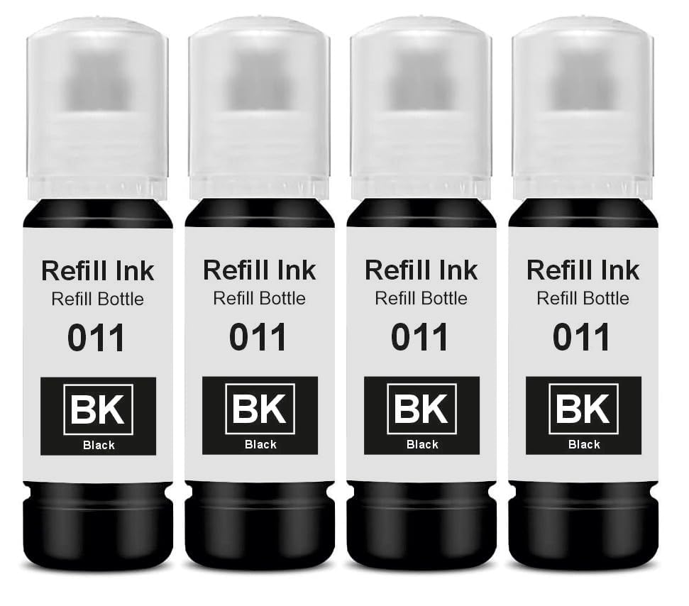 Image of 011 & 012 Refill Ink Bottle Compatible with Epson Model L8180 and L8160 Printer (011 Black Ink 4 Pcs)