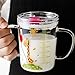 400ml Enfants Tasse à lait d'échelle Mignon Verre à Boire avec Paille et Couvercle Transparent Gourde de Doseur avec Poignée Potable Gobelet Pichet d'Eau Jus Anti-fuite pour Garçons Filles