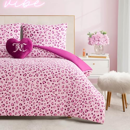 Juicy Couture Plush Reversible Leopard Hearts 4-Piece Full/Queen Comforter Set with Decorative Pillow
