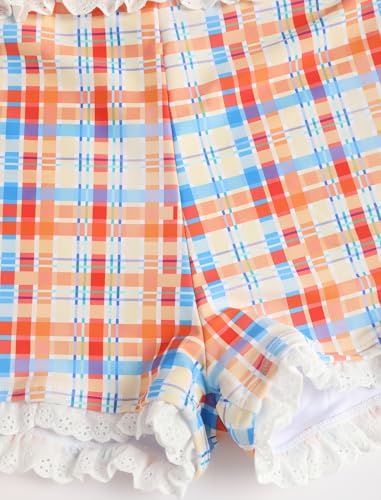 Image of ZAFUL Womens High Waisted Bikini Sets 2 Piece Plaid Ruffle Swimsuits Back Strap Top with High Waisted Shorts Bathing Suit