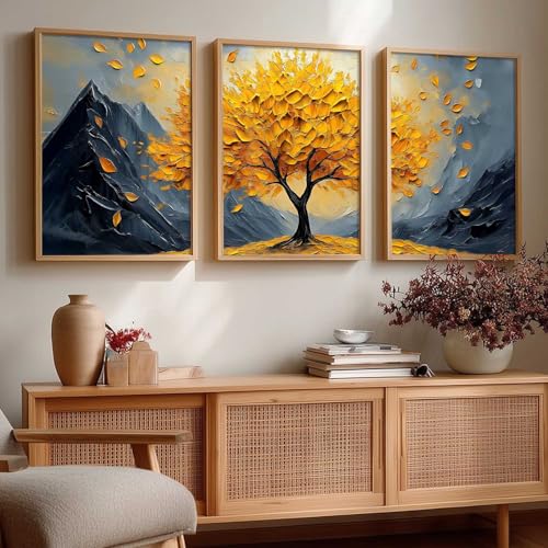 Image of kotart Mountain View Framed Painting | Big Aesthetic Nature Inspired Framed Paintings for Living Room Bedroom Wall Decor Set Of 3 (13X17 inch)