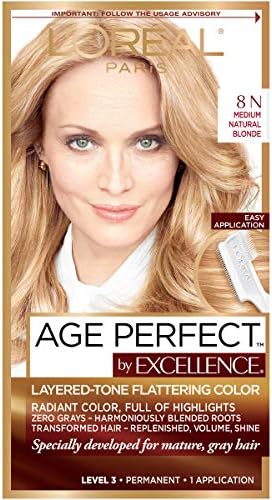 L'Oreal Paris Excellence Age Perfect Layered Tone Flattering Color, 8N Medium Natural Blonde Set (Packaging May Vary)