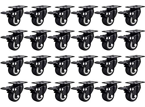 Online Best Service 24 Pack Swivel 1.5" Caster Wheels Rubber Base With Top Plate & Bearing Heavy Duty With Total Lock Brake (24 Pack With Brake) #TOP11