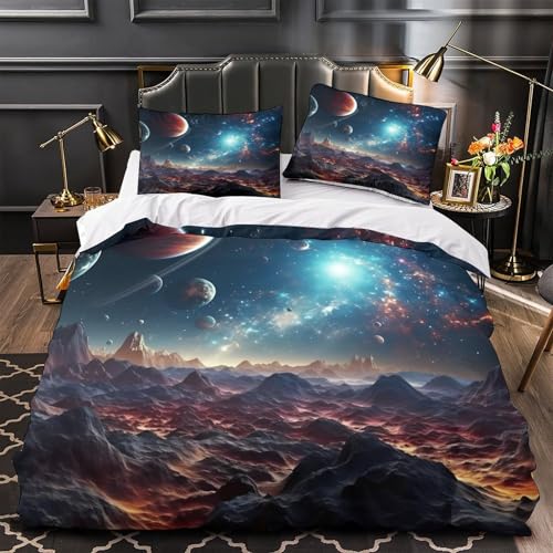 Parure de lit 3 pièces de qualité supérieure avec impression cosmique haute définition