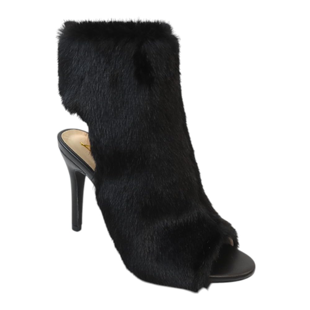 Liliana Women Peep Toe Faux Fur Stiletto Heel Ankle Booties