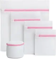 Kit 5 Sacos de Lavar Roupas Delicadas Máquina de Lavar Roupa com Cestinho Cinco Tamanhos Diferentes Proteção para Lingeries Peças Finas Fechamento com Zíper Organizador e Protetor