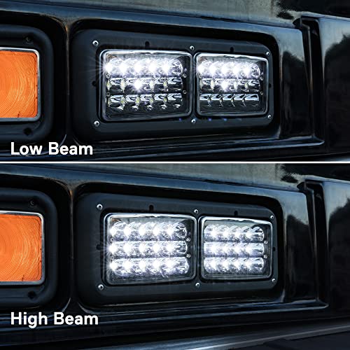 2Pc 4X6 Led Headlights [45W] [H4 Socket] [Black-Finish] [High/Low Sealed Beam] H4652 H4666 H6545 H4651 H4656 4X6 Led Headlight For Peterbilt Kenworth Trucks Ford Van & More #TOP1