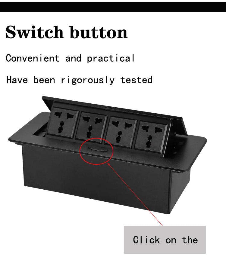 Image of COOLCOLD Hydraulic Cable Cubby Pop Up, Cable Manager Electrical Box with 4 Power Socket | Flip-Top Hidden Desk Module for Office, Home & Conference Table | Space-Saving Flush Mount Design (Silver)