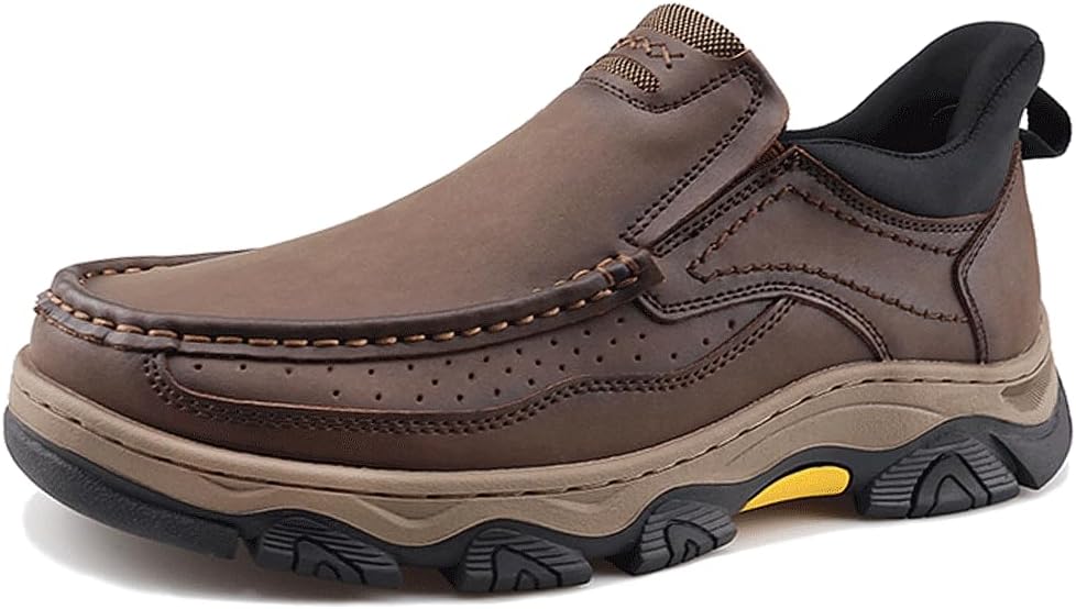YONGJIA Mens Hands Free Slip in Loafers Walking Slip on Leather Casual Comfortable Breathable Shoes