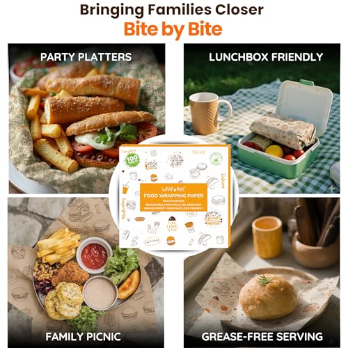 Image of Food Wrapping Paper Sheets (100 Sheets, 11x12 Inch) | Food Grade, FDA Approved | Oil Resistant, Non-Soggy Parchment Paper | Chapati, Burger, Pizza & Sandwich Wrapping (Brown Delight)