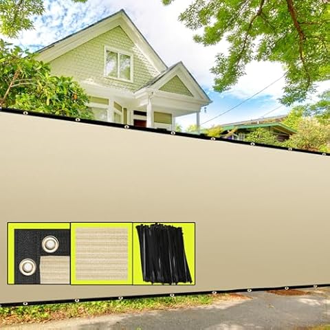 KAMEA KENNA 3' x 10' Beige Fence Privacy Screen with Zip Tie Out Door Commercial Grade - Custom Size Accepted Cover