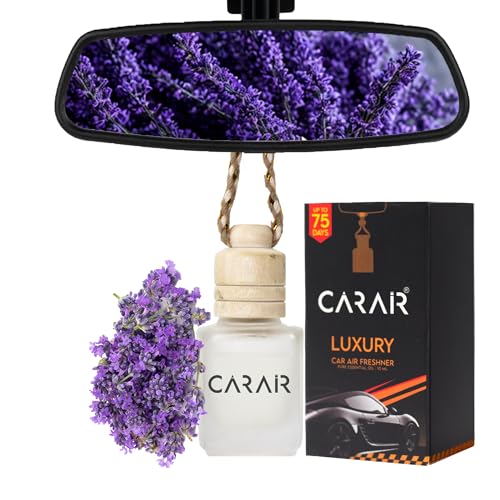 Image of Car Air Freshener Lavender Car perfume | Hanging Car Perfume | Premium Car Fresheners | Aroma with Essential Oils | Hanging Perfume for Car in Glass Bottle with Wooden Diffuser Lid (10ml) (Lavender)