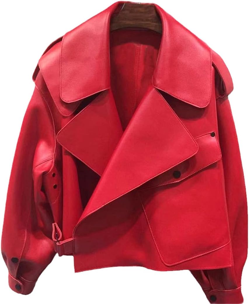Women Faux Leather Jacket, Loose Vintage Biker Coat, Short Pockets Motor PU Black Jacket, Autumn Street Leather Coat