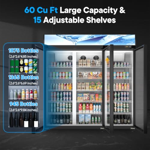 Image of 60 Cuft ETL & DOE Certified Commercial Merchandiser Refrigerators,Upright Business Display Retail Fridge Cooler with Adjustable Shelves,Built-in LED Light,Lightbox,Lockable Doors